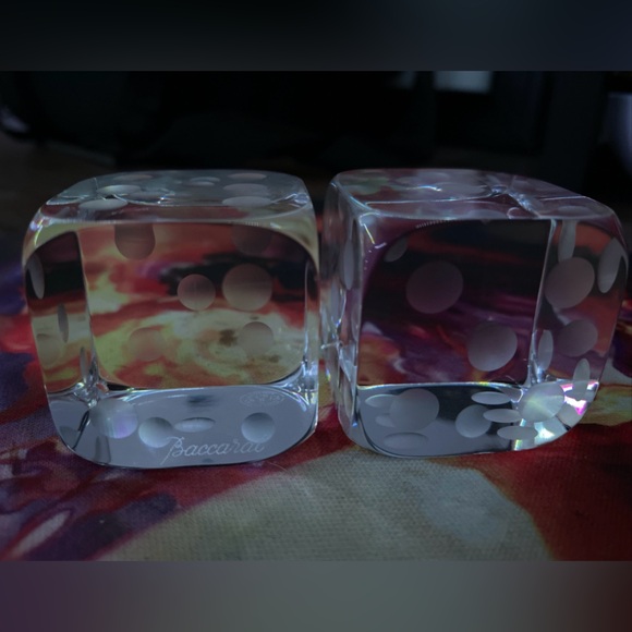 Baccarat Pair Of Die Dice Crystal Figures Made In France Etched Signature